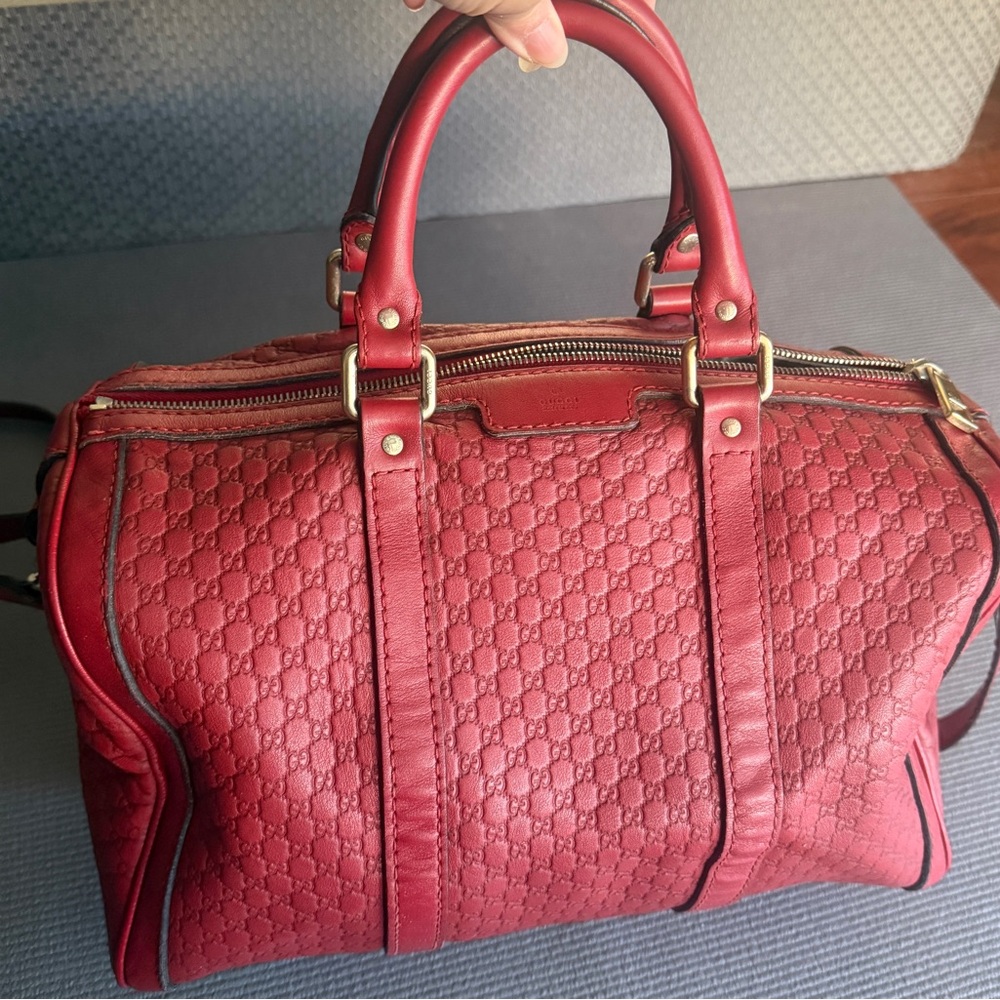 Red Gucci Joy Boston Designer-Style Quilted Leather Satchel Bag
